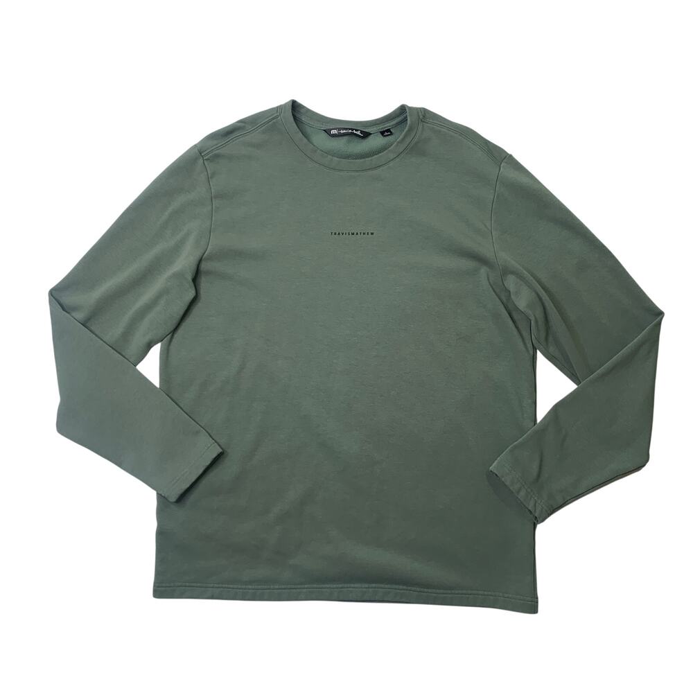 Travis Mathew Sweatshirt Mens L Large Sage Fleece Lined Crew Stretch Pullover